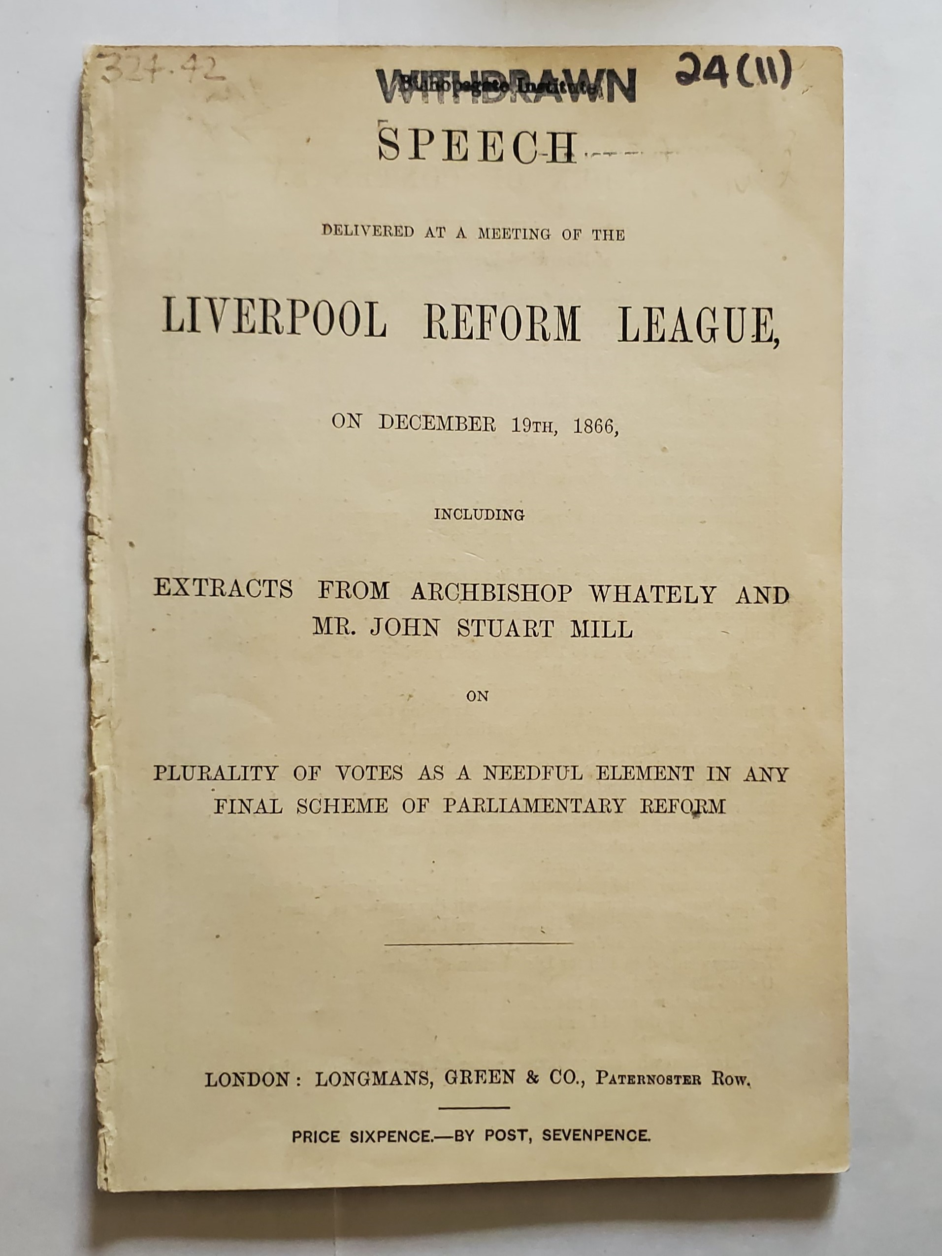 Robert Andrew MACFIE. Speech delivered at a meeting of the Liverpool Reform League