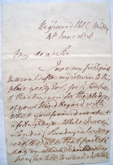 William Wilberforce - Unpublished autograph letter to R H Marten